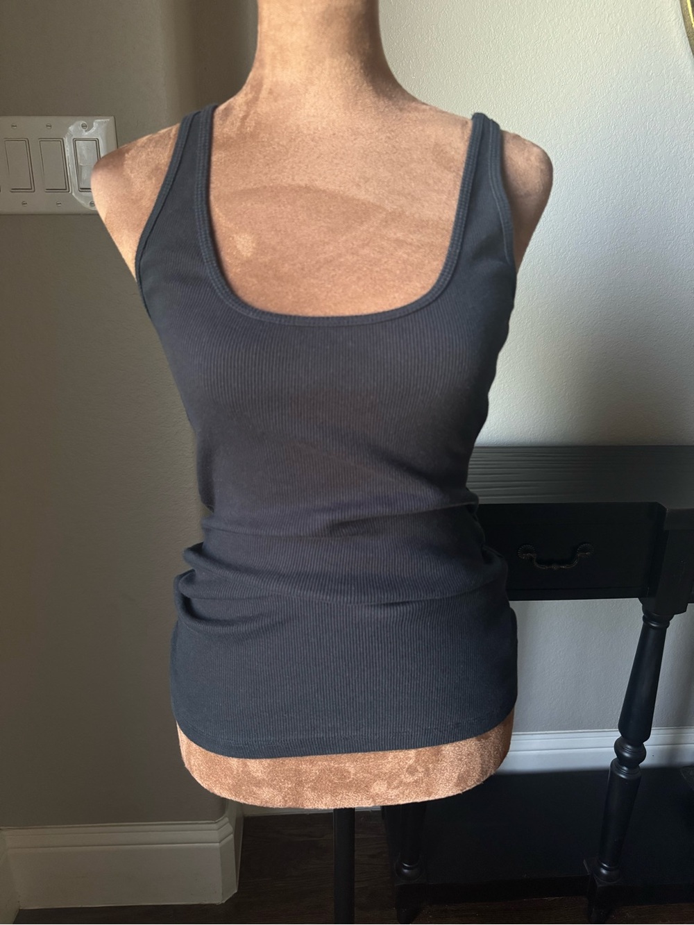 James Perse Standard Rib Tank Top Black Cotton Scoop Neck Size 1 Small